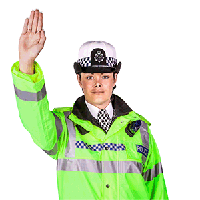 You're approaching a junction where the traffic lights aren't working. What should you do when a police officer gives this signal?